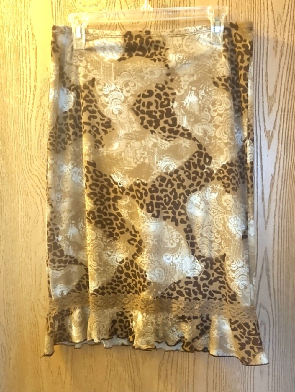 XOXO Brown Leopard & Lace Print Satin Skirt